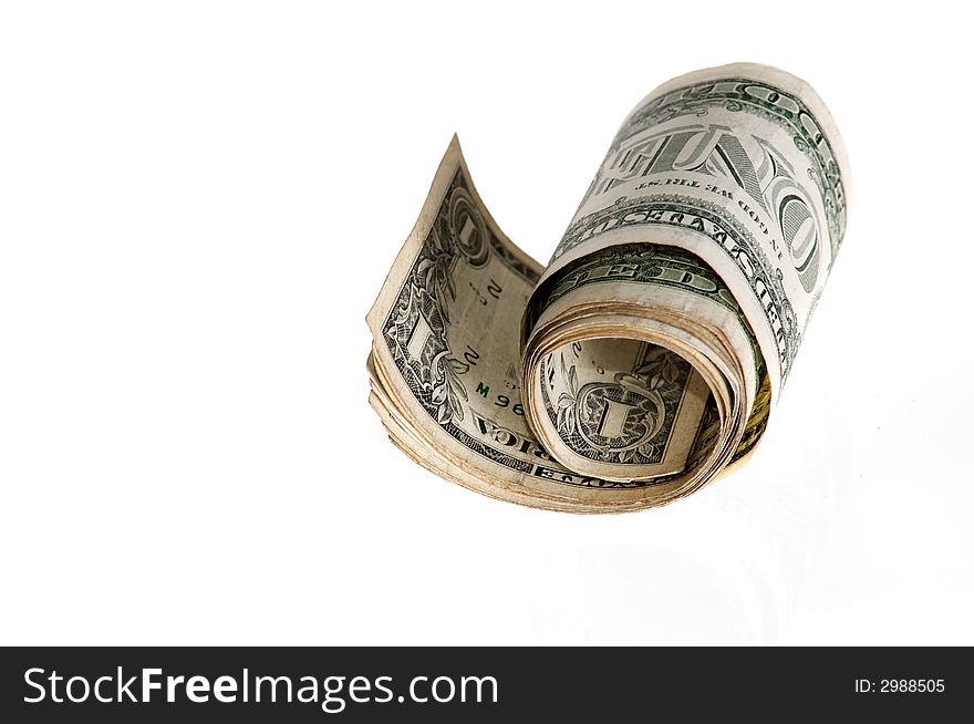 An image of roll of banknotes on white background. An image of roll of banknotes on white background