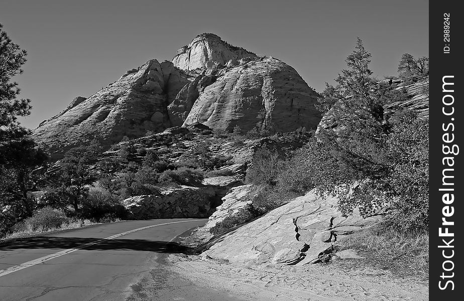 The Zion National Park in Utah USA, in black and white