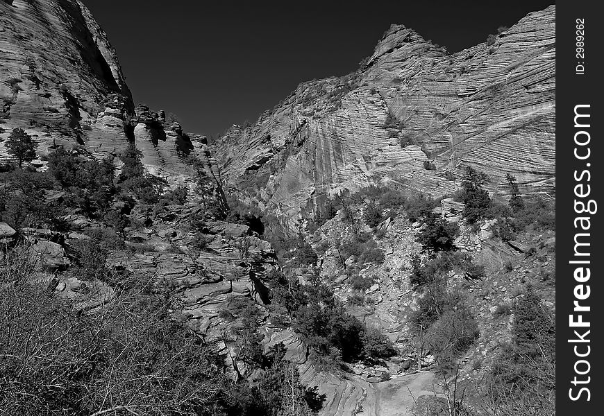 The Zion National Park in Utah USA, in black and white