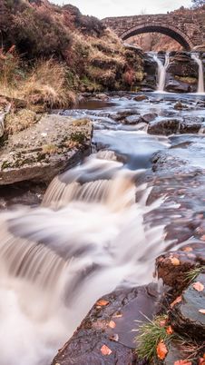 Waterfall And Pack Horse Bridge Stock Photos