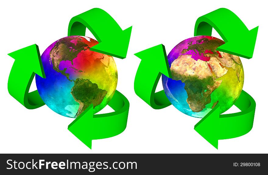 Eco symbol rainbow planet Earth - Europe Africa America  and Asia