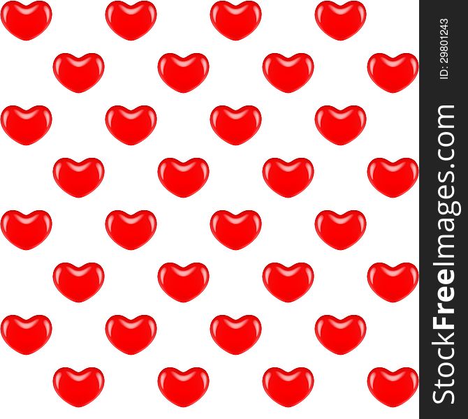 Vector illustration - seamless pattern of red hearts. No clipping mask. Drag the pattern swatch in the Swatches panel and fill object. EPS 10, RGB. Created with gradient mesh. Vector illustration - seamless pattern of red hearts. No clipping mask. Drag the pattern swatch in the Swatches panel and fill object. EPS 10, RGB. Created with gradient mesh.