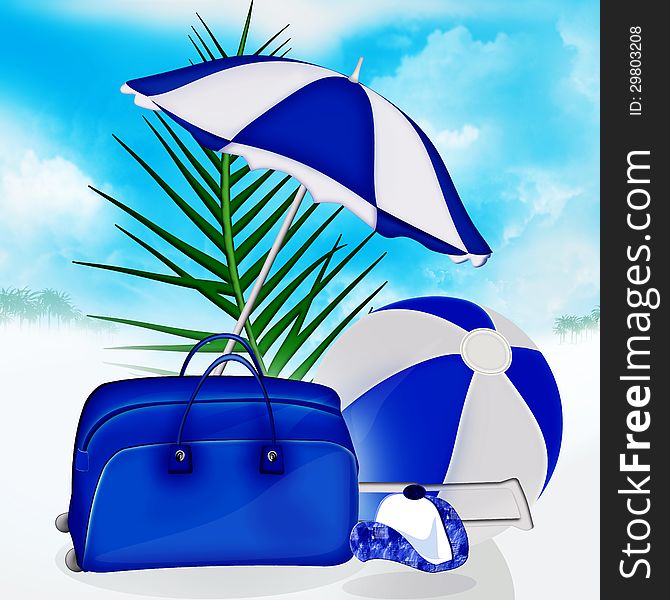 Blue Bag, Ball, Umbrella Palm, Cap