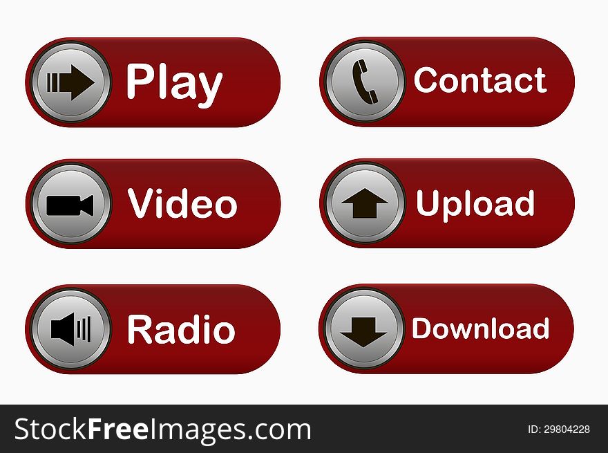 Beautiful buttons for on-line of shop. Play. video. radio. contact. upload. download