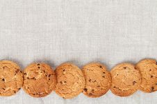 Oatmeal Cookies On The Texture Of Flax Stock Photos Oatmeal Cookies On The Texture Of Flax Stock Photos