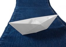 Paper Boat On Blue Jeans Stock Photography Paper Boat On Blue Jeans Stock Photography