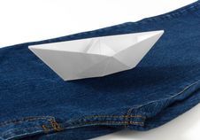 Paper Boat On Blue Jeans Royalty Free Stock Photos Paper Boat On Blue Jeans Royalty Free Stock Photos