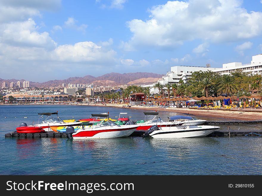 Moored boats in Eilat's marina, Israel. Moored boats in Eilat's marina, Israel