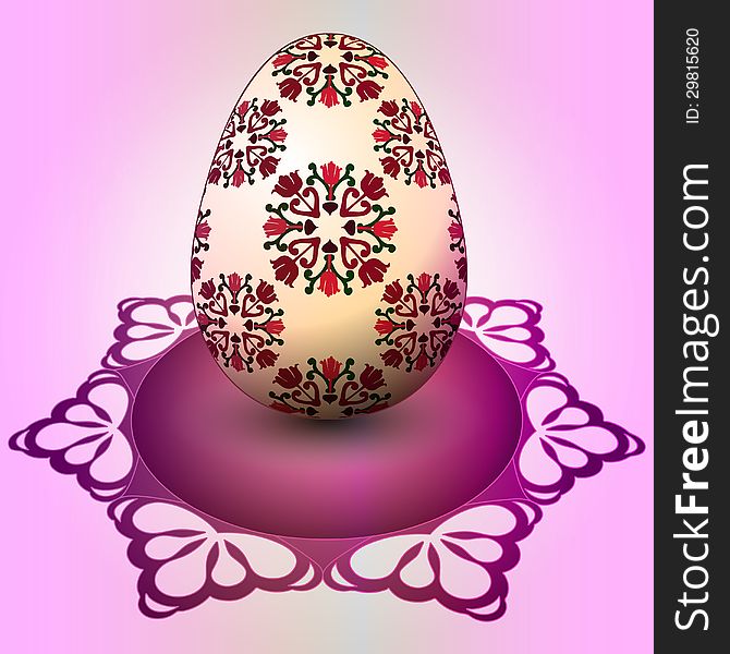 Handmade red floral easter egg on tray