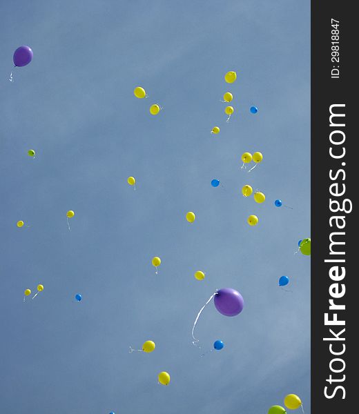 Color Balloons Flying Away To The Sky