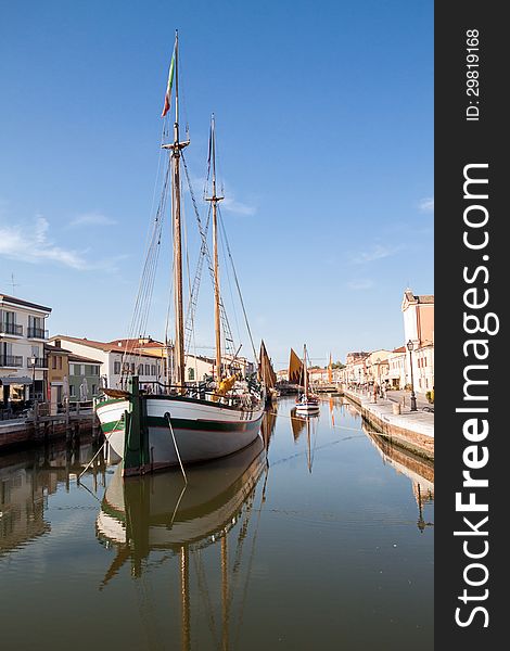Old boats in the channel of Cesenatico
