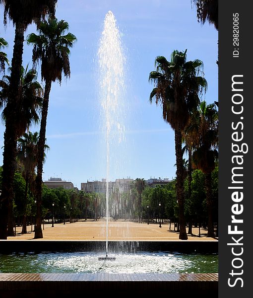 Water jet fountain in a square