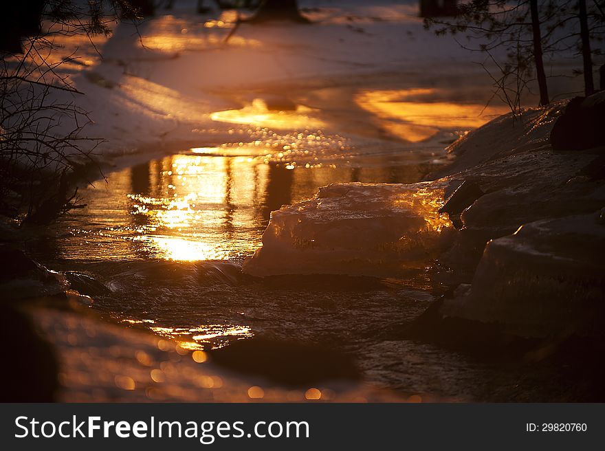 River sunset reflection