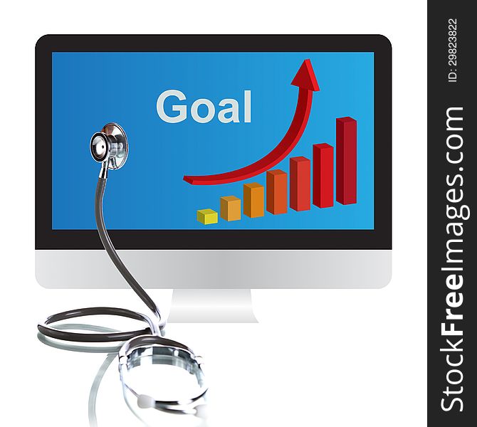 Stethoscope, Business graph and computers, The concept Goal