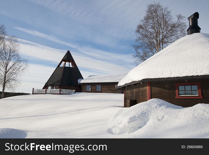Modern church in the north of Sweden in winter. Modern church in the north of Sweden in winter