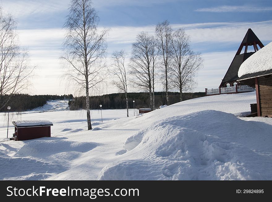 Modern church in the north of Sweden in winter. Modern church in the north of Sweden in winter