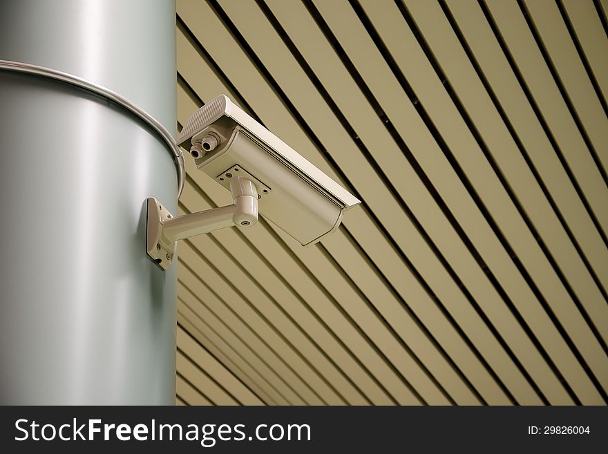 Video camera security system on a metal column. Video camera security system on a metal column