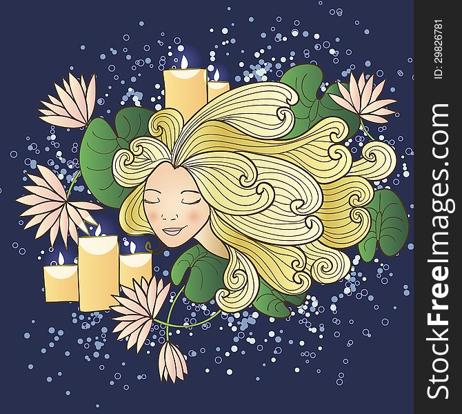 Vector magic illustration with woman and candles. Vector magic illustration with woman and candles