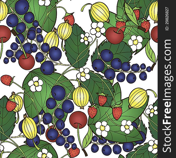 Vector seamless background with berries and leaf. Vector seamless background with berries and leaf