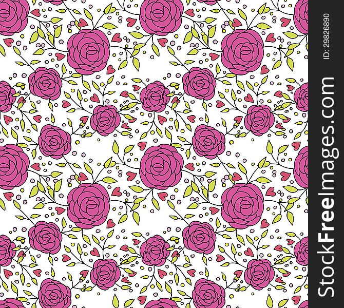 Vector seamless abstract background with flowers and hearts. Vector seamless abstract background with flowers and hearts