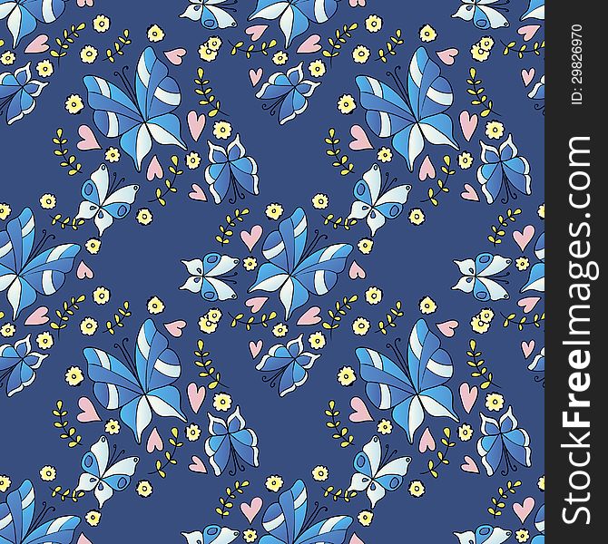 Vector seamless background with butterflies and flowers. Vector seamless background with butterflies and flowers