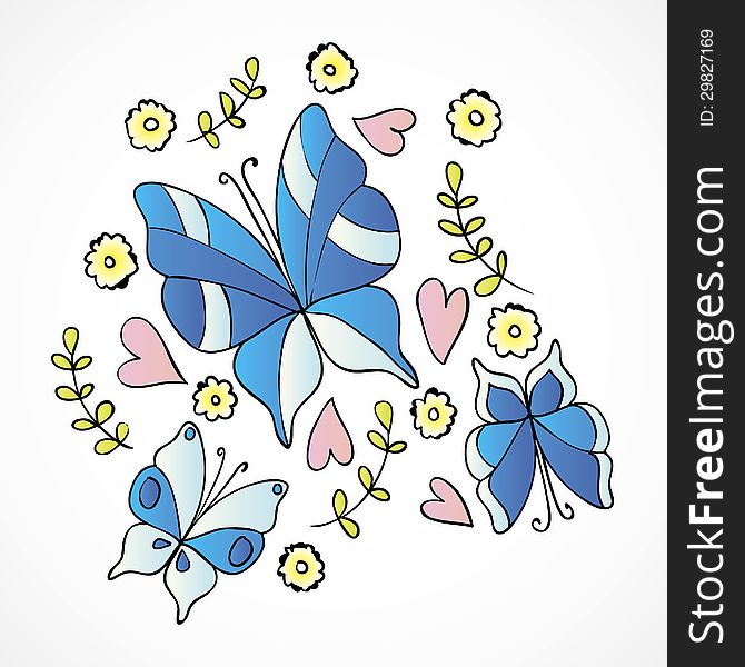 Vector isolated background with butterflies and flowers. Vector isolated background with butterflies and flowers