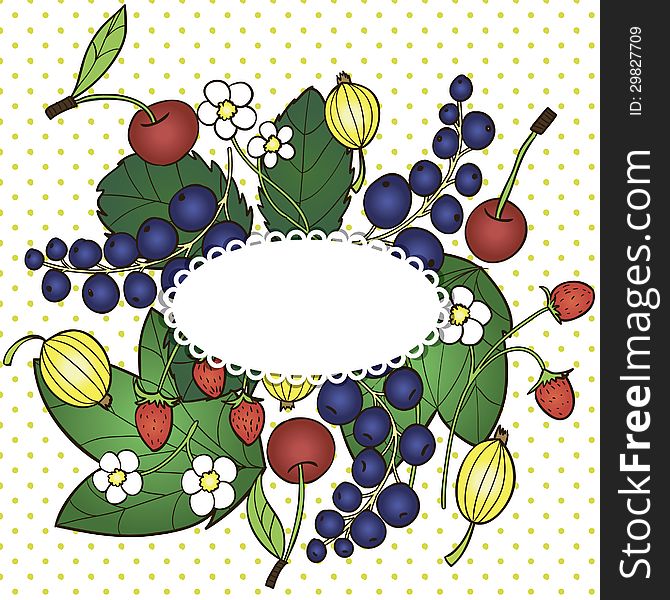 Vector summer background with berries and leaf