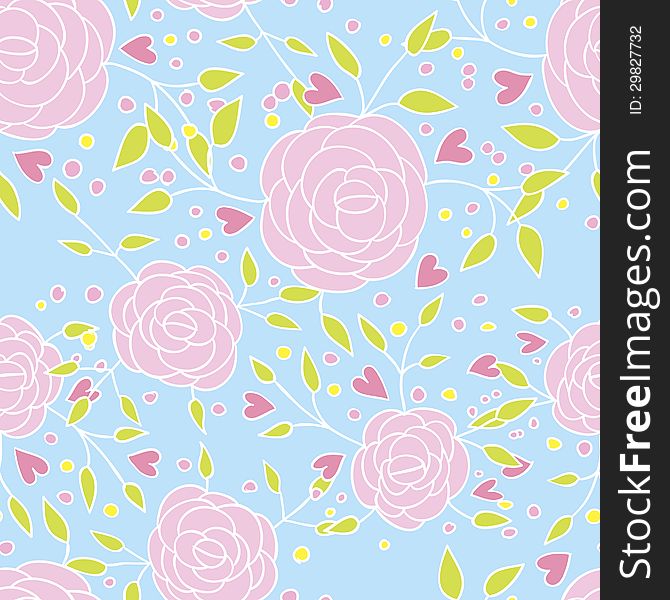 Vector seamless abstract background with flowers and hearts. Vector seamless abstract background with flowers and hearts