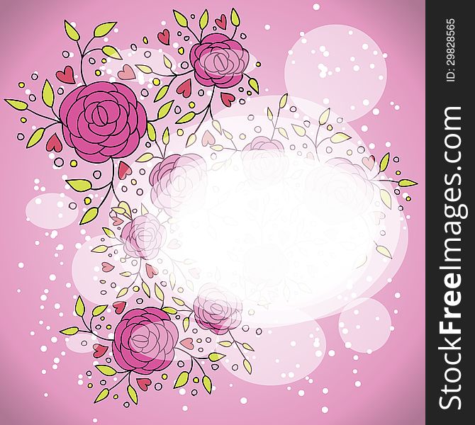 Vector abstract background with flowers and hearts. Vector abstract background with flowers and hearts