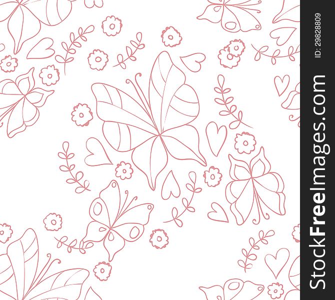 Vector seamless background with butterflies and flowers. Vector seamless background with butterflies and flowers