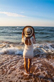 Young Woman Standing In Sea Looking Ahead Stock Photography Young Woman Standing In Sea Looking Ahead Stock Photography