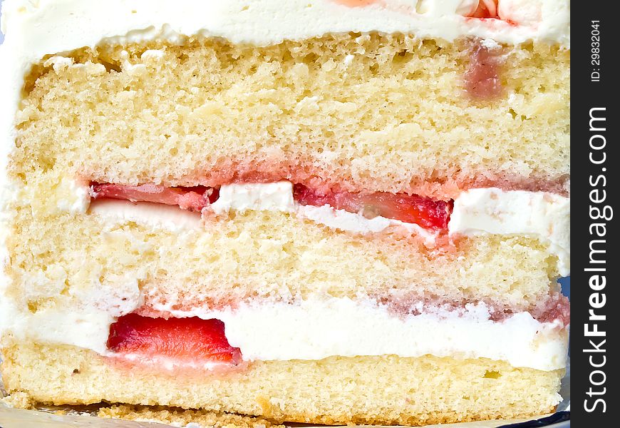 The layer of strawberry cake