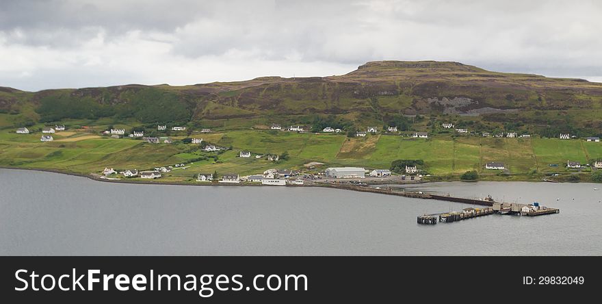 Isle of Skye landscape, Scotland, Uk. Small harbor along the coast