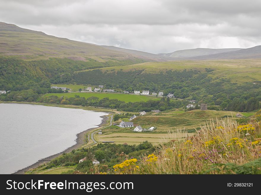 Isle of Skye landscape, Scotland, Uk. Small harbor along the coast