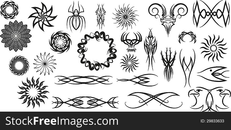 Pagan, tribal and tattoo ornaments.