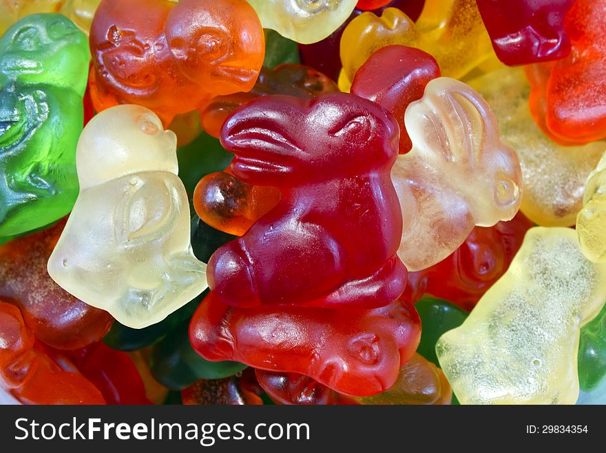 Animal shaped easter gummies close-up