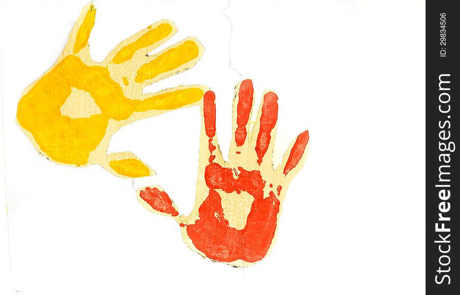 Two colors hand prints with white background. Two colors hand prints with white background.