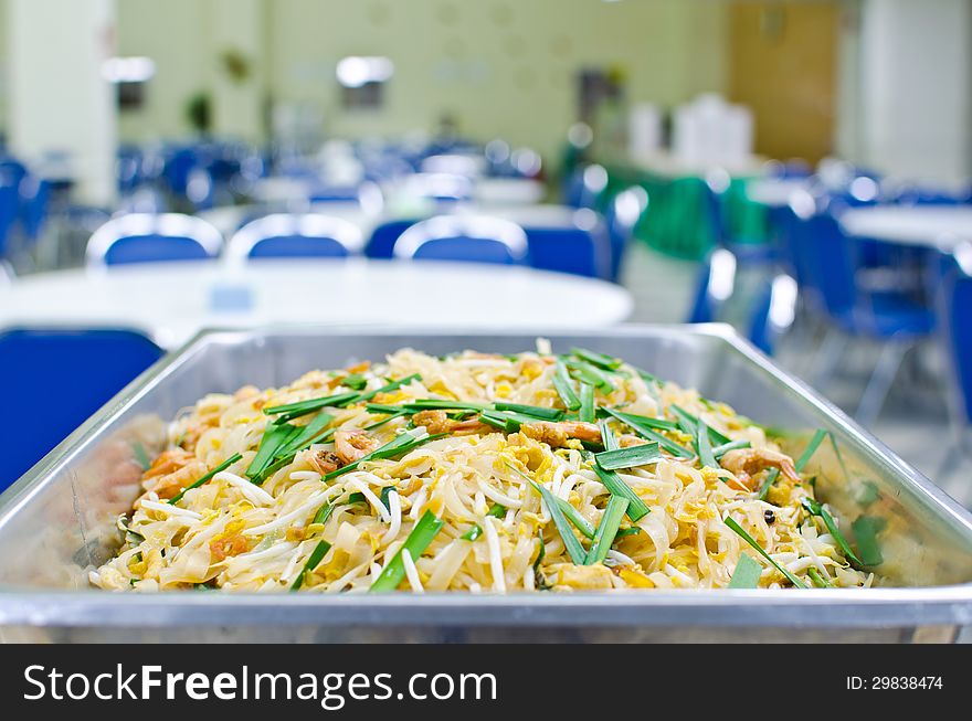 Thai food Pad thai , Stir fry noodles with shrimp and omelet, for preparation serving