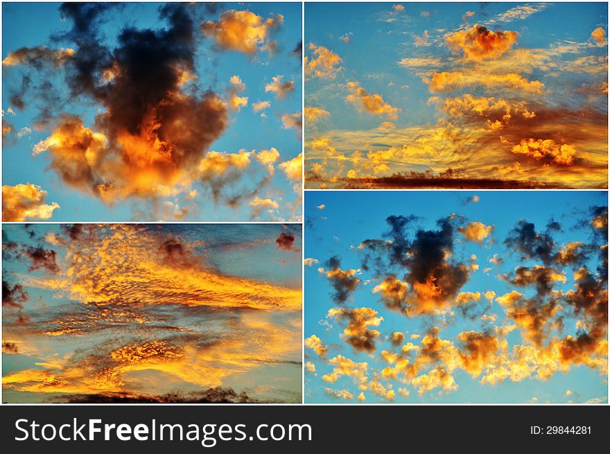 Collage of colorful sunsets over Cape Town. Collage of colorful sunsets over Cape Town