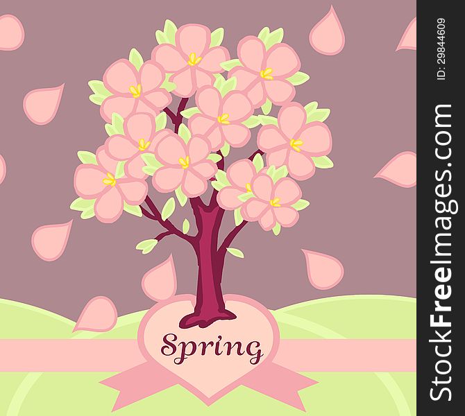 Blossoming tree in the spring. Seamless pattern