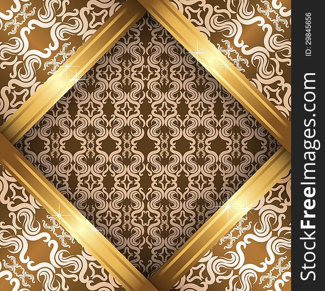 Vector ornate vintage background. Beige, brown and gold. Vector ornate vintage background. Beige, brown and gold