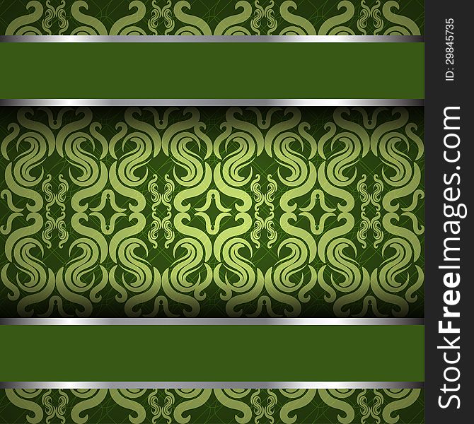 Vector ornate vintage background. Green and silver. Vector ornate vintage background. Green and silver