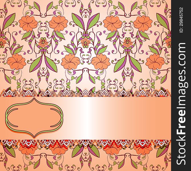 Vector ornate vintage background. Pink with flowers. Vector ornate vintage background. Pink with flowers.