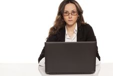 Girl With Glasses Working On Laptop Royalty Free Stock Image Girl With Glasses Working On Laptop Royalty Free Stock Image