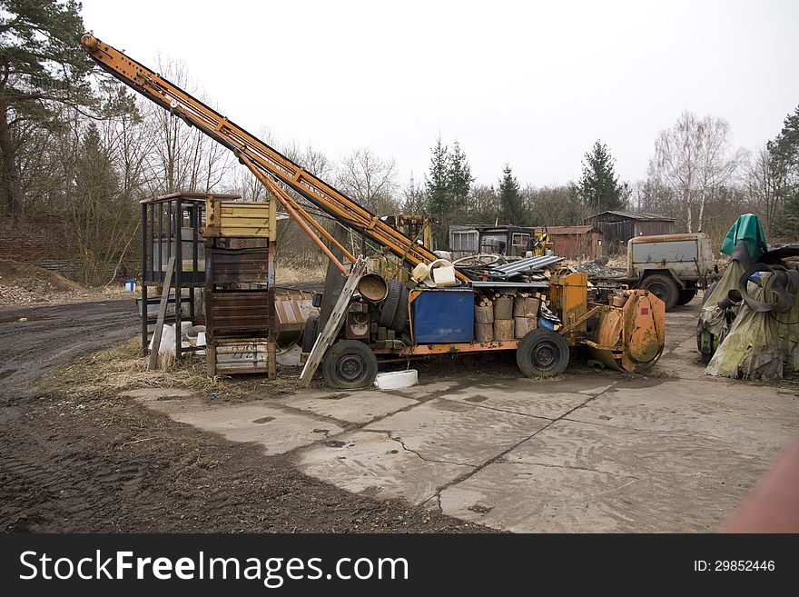 Junk with a crane and metal material