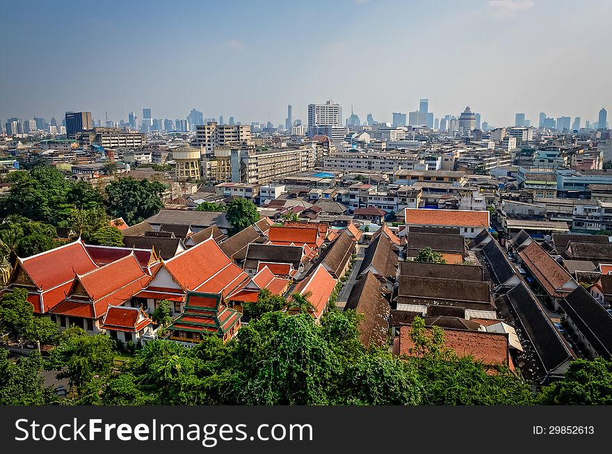 Aerial view of Bangkok from Golden mount