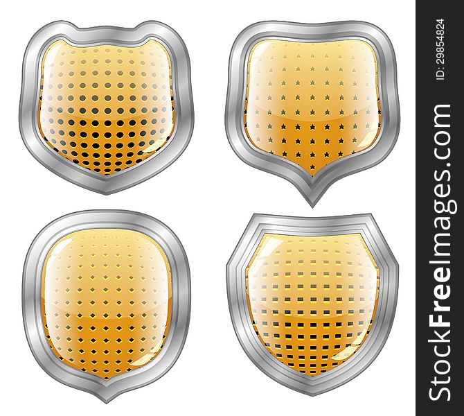 Set of four perforated modern shields with silver frame