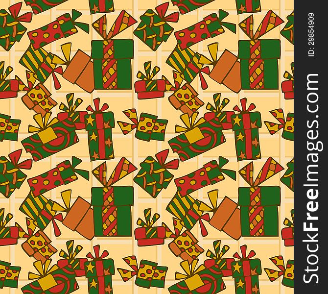 Yellow seamless texture with hand drawn presents. Yellow seamless texture with hand drawn presents