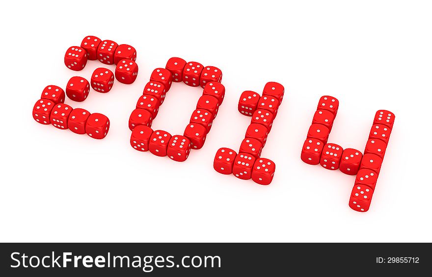 2014 made from red dice on the white background. 2014 made from red dice on the white background
