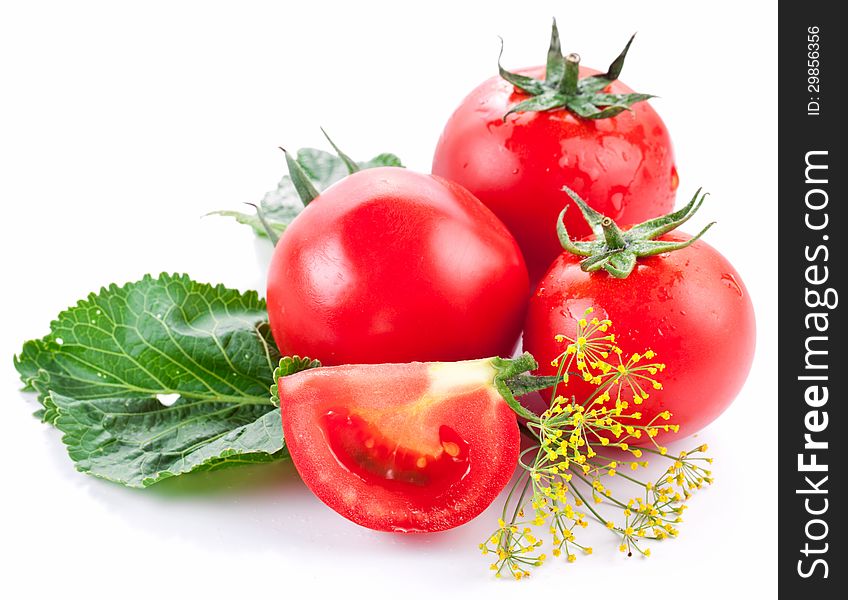 Tomatoes, cooked with herbs for the preservation on a white background.